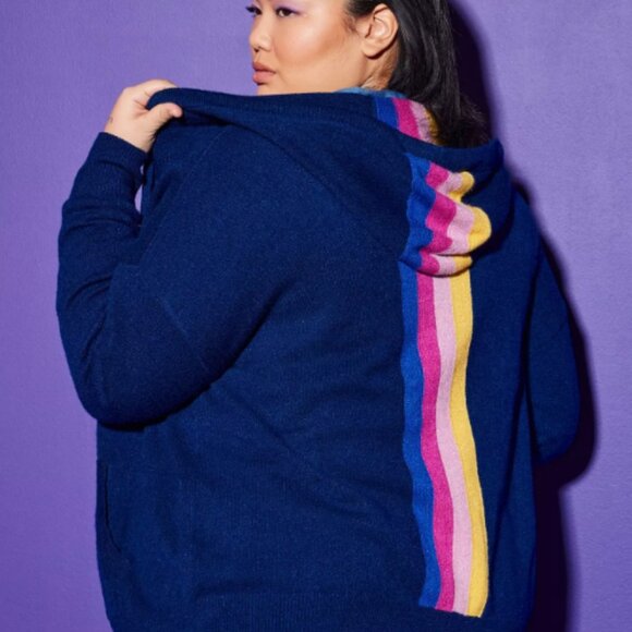 Torrid Love Sick Rainbow Stripe Zip up Sweater Hoodie Size 1 NWT - Picture 2 of 7